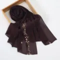 French style floral embroidery chiffon long scarf, elegant dark red variant, versatile shawl. - 170x70cm / 11# Dark Purple