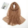 Brown crinkle cotton linen scarf with raw fringed edges, soft lightweight fashion wrap shawl. - 13# Camel