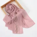 Pink floral embroidered chiffon scarf, elegant sun-protection shawl and versatile accessory. - 170x70cm / 10# Pink
