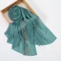 Teal floral embroidered chiffon long scarf, elegant soft style women wrap shawl sun protection. - 170x70cm / 12# Blue Green