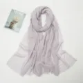 Lightweight cotton linen crinkled scarf with raw edges, candy color detail view. - Gray White