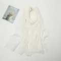 White cotton linen wrinkled scarf with frayed edges, lightweight fashion shawl variant. - White Solid