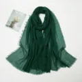 Dark Green Wrinkled Cotton Linen Scarf with Fringe for Women Fashion Shawl Variant - Dark Green