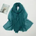 Dark teal cotton linen crinkle scarf with frayed edges lightweight shawl wrap variant - Sage Green