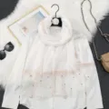 Élégante écharpe châle pour femme en similicuir organza avec perles et paillettes, léger et long. - Blanc
