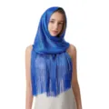 Fichou bleu métallique scintillant châle léger à franges foulard mode femme élégant hijab - Bleu Royal