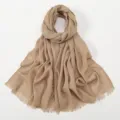 Solid color slub cotton scarf with fringe edge, soft lightweight women shawl for all seasons. - Light Camel