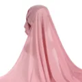 Detailed view of the dusty pink jersey hijab cap and attached long shawl, soft fabric drape and fit. - One Size / Dusty Pink