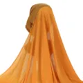 Detail view of solid color jersey hijab cap and long orange scarf set for women style. - One Size / Ginger Yellow