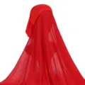 Women solid color hijab cap long scarf set polyester modal head wrap Muslim shawl red - One Size / 13# Bright Red
