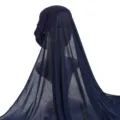 Solid color deep blue jersey hijab scarf and cap set, polyester long head wrap for women. - One Size / Navy Blue