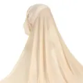 Solid color polyester jersey hijab cap and long shawl integrated set for women daily wear. - One Size / 4# Beige