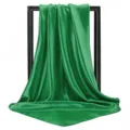 Solid color satin square scarf for women, elegant fashion silk touch head scarf for daily wear. - Green