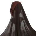 Dark brown Muslim hijab cap with long scarf set, solid polyester underscarf and wrap veil. - One Size / Coffee