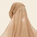 Ensemble voile hijab mousseline couleur unie, foulard tout en un kaki pour femmes. - Chameau