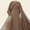 Ensemble hijab voile châle turban en mousseline unie, coiffe marron élégante pour femmes. - Kaki