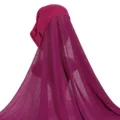 Solid color jersey hijab long scarf set for women, comfortable polyester head cover style. - One Size / 15# Purple Rose