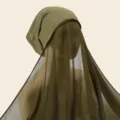 Ensemble voile hijab en mousseline unie vert armée, bonnet intérieur confortable et foulard. - Vert Militaire