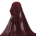 Solid burgundy Muslim hijab scarf set, women undercap with long draped sheer veil. - One Size / 16# Dark Wine Red