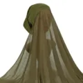 Solid color jersey hijab with attached long veil, comfortable polyester headscarf for women. - One Size / 18# Army Green