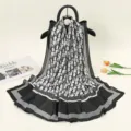 Black and white monochrome printed long silk scarf elegant women sunscreen shawl accessory. - ZS114-01