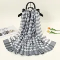 Women houndstooth printed long silk scarf variant, elegant grey and white fashion shawl. - ZS116-02