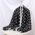 Fashion black white satin silk scarf women elegant bow print long shawl sun protection - ZS225-01