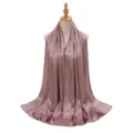 Crinkled satin hijab long scarf for women, silky draped shawl in elegant dusty pink color. - Purple