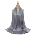 Women grey satin crinkle hijab long scarf smooth shawl elegant head cover textile accessory - Grey Blue