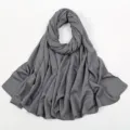 Foulard hijab long uni froissé pour femmes, écharpe tête mélange coton léger. - Gris Foncé