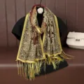 Women's ethnic paisley print tassel scarf, lightweight vintage shawl for summer wear. - Yellow
