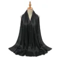 Long foulard hijab en satin froissé noir, écharpe légère et lisse pour les femmes. - Noir