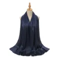 Femme imitation soie satin longue écharpe plissée froissée hijab foulard uni chic - Bleu marine