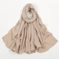 Einfarbiges, modisch geknittertes Kopftuch für Damen, leichtes Polyester-Baumwoll-Tuch. - 7#Hellcamel