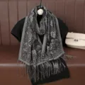 Écharpe châle en dentelle fine d'été style ethnique respirant franges femmes nouv - Gris foncé