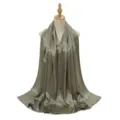 Women solid color crinkled satin hijab long scarf shawl smooth imitation silk wrap - Light Army Green