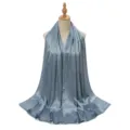 Blue-grey crinkled satin long scarf hijab, elegant smooth shawl for women daily wear. - Light Blue