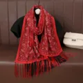 Red Paisley Tassel Scarf, Lightweight Hollow Out Summer Scarf and Shawl for Women - Red