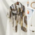 Floral print long scarf for women, lightweight vintage botanical neck scarf accessory. - VE147-2# Brown
