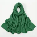 Dunkelgrüner Knitter Langer Schal Damen Moslem Hijab Weicher Polyester Baumwolle Kopftuch - 22#Grasgrün