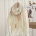 Sciarpa lunga in voile leggero da donna, stampa floreale in pesca e verde chiaro, variante. - VE149-01# albicocca beige