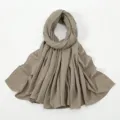 Einfarbiges, geknittertes langes hijab tuch für damen, leichtes polyester baumwolle leinen, khaki. - 14#Braungrau