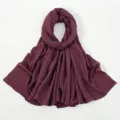 Einfarbiges, knittriges langes Kopftuch in Dunkelviolett, modisches Polyester-Baumwolle. - 17#Dunkles Weinrot