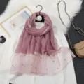Women pink gradient organza scarf pearl long shawl sun protection beach wrap lightweight - Dusky Pink