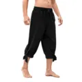 Detailed view of medieval Renaissance style men's casual cropped shorts with drawstring. - S / Black