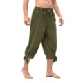 Men's Renaissance Medieval Loose Lace-Up Cropped Pants Half-Length Trousers Detail - S / Green