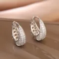 Elegant silver U-shaped hoop earrings encrusted with clear cubic zirconia stones - Silver