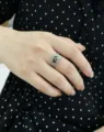 Detailed view of vintage silver ring with engraved letter A and intricate patterns - Ring / Letter A / Silver