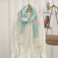 Sciarpa Lunga con Stampa Floreale Voile Leggero Foulard Donna Elegante Scialle - VE149-02# blu-verde