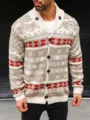 Men's shawl collar knitted cardigan sweater with stylish geometric patterns for autumn daily wear - M / Tops / Off White